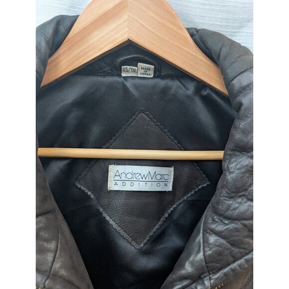 Andrew Marc Addition Mens Leather Jacket XS Brown Quilted Drawstring 90s - Picture 5 of 12